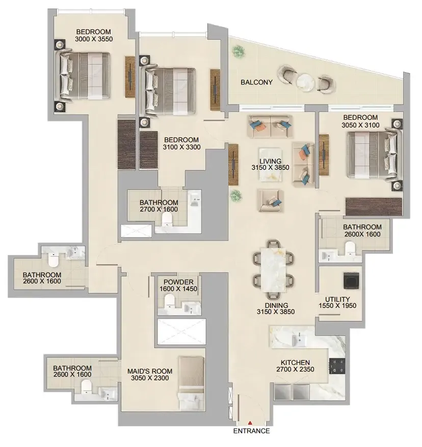 3 bedrooms floor plan