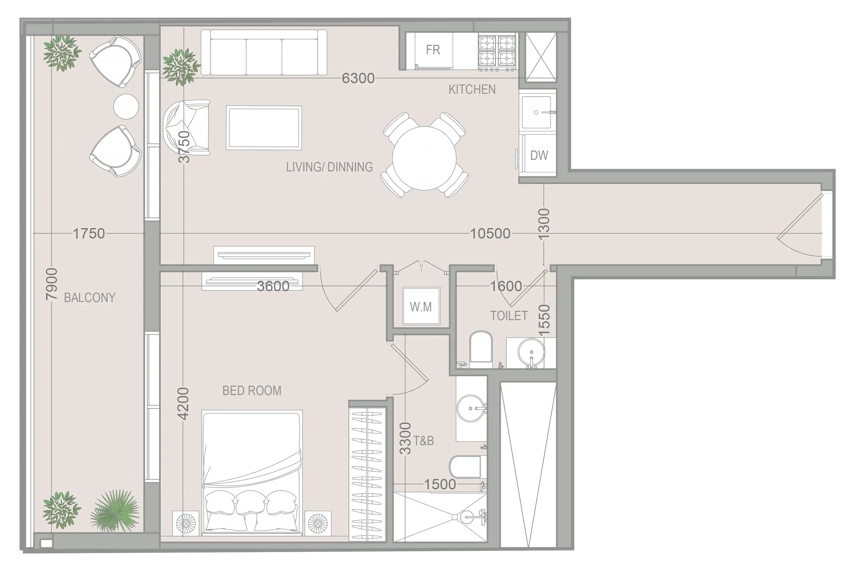 1 bedroom floor plan