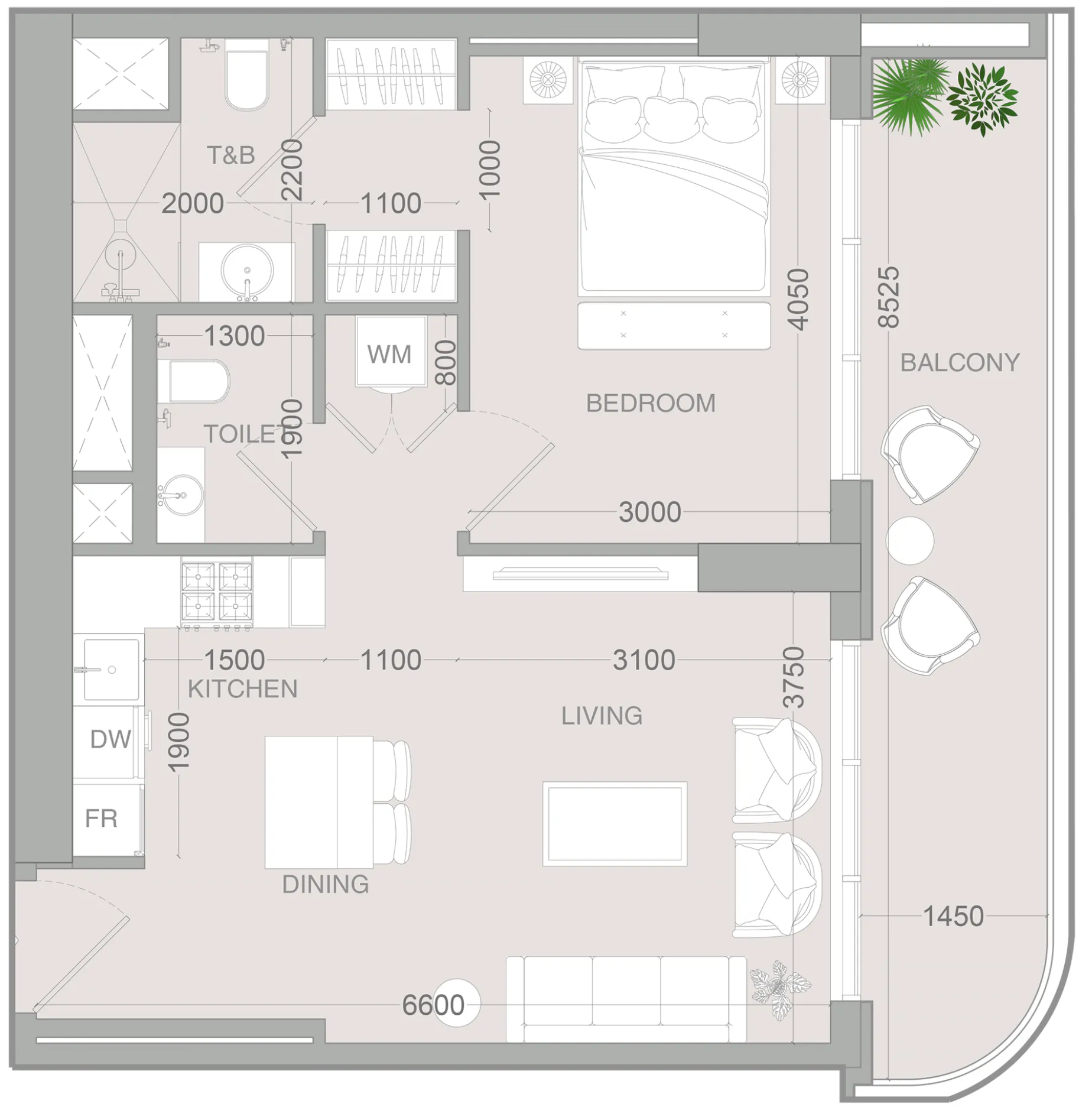 1 bedroom floor plan
