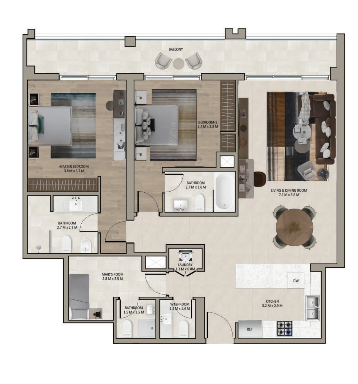 2 bedrooms floor plan
