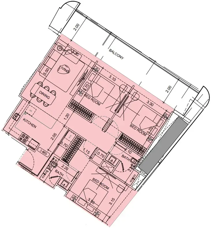 3 bedrooms floor plan