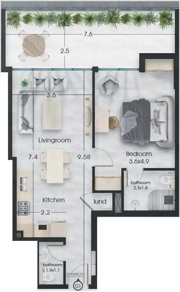 1 bedroom floor plan