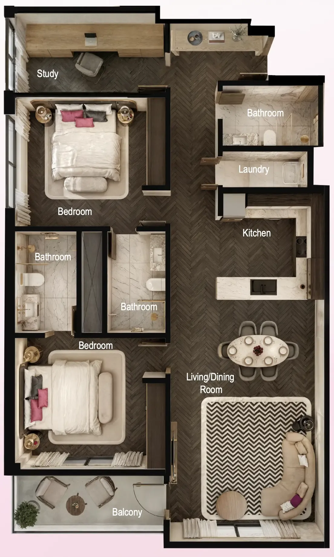 2 bedrooms floor plan
