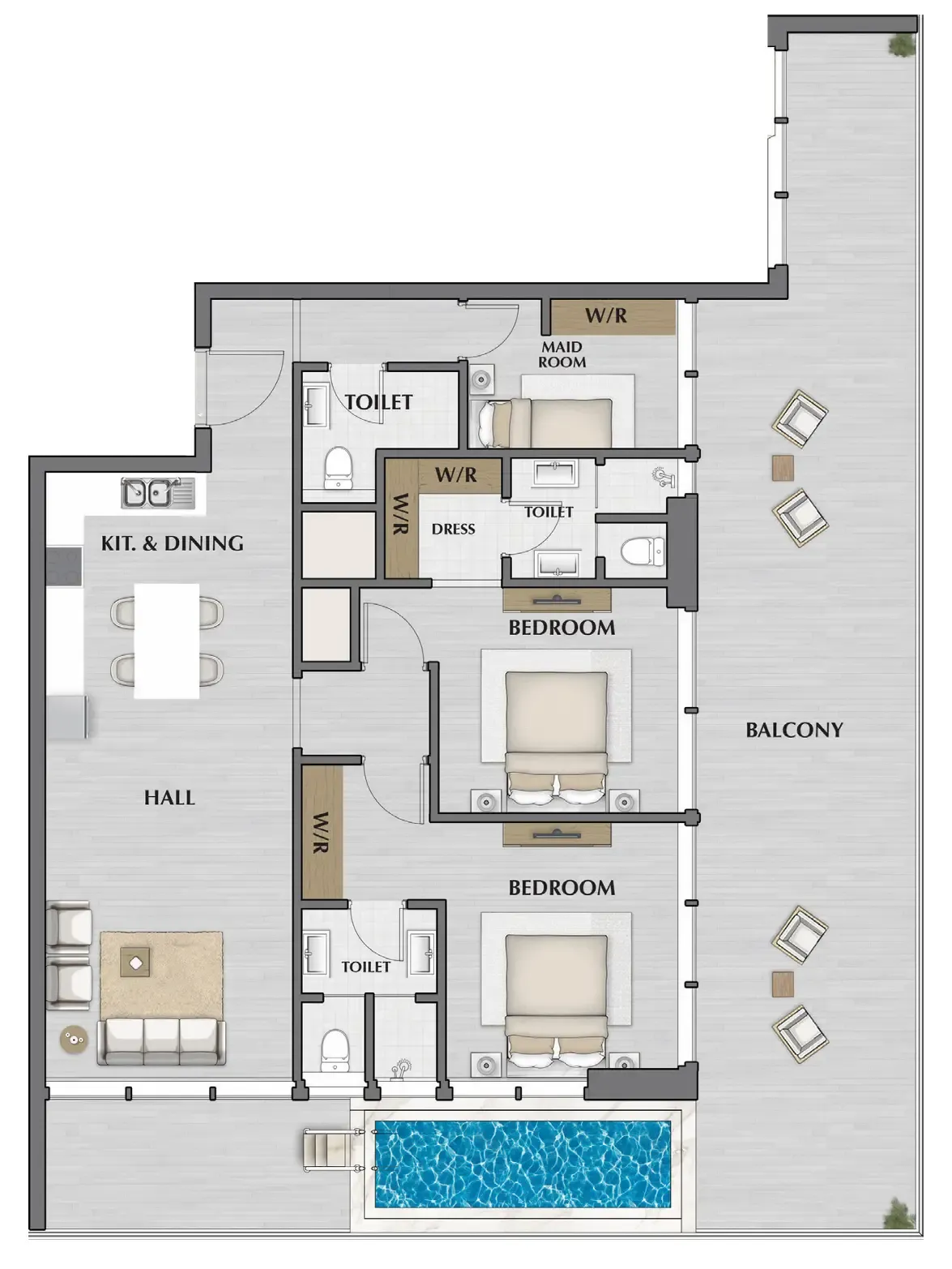 2 bedrooms floor plan