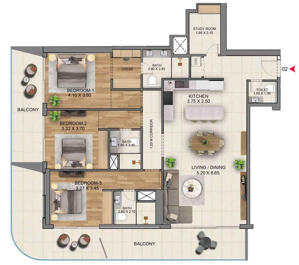 3 bedrooms floor plan