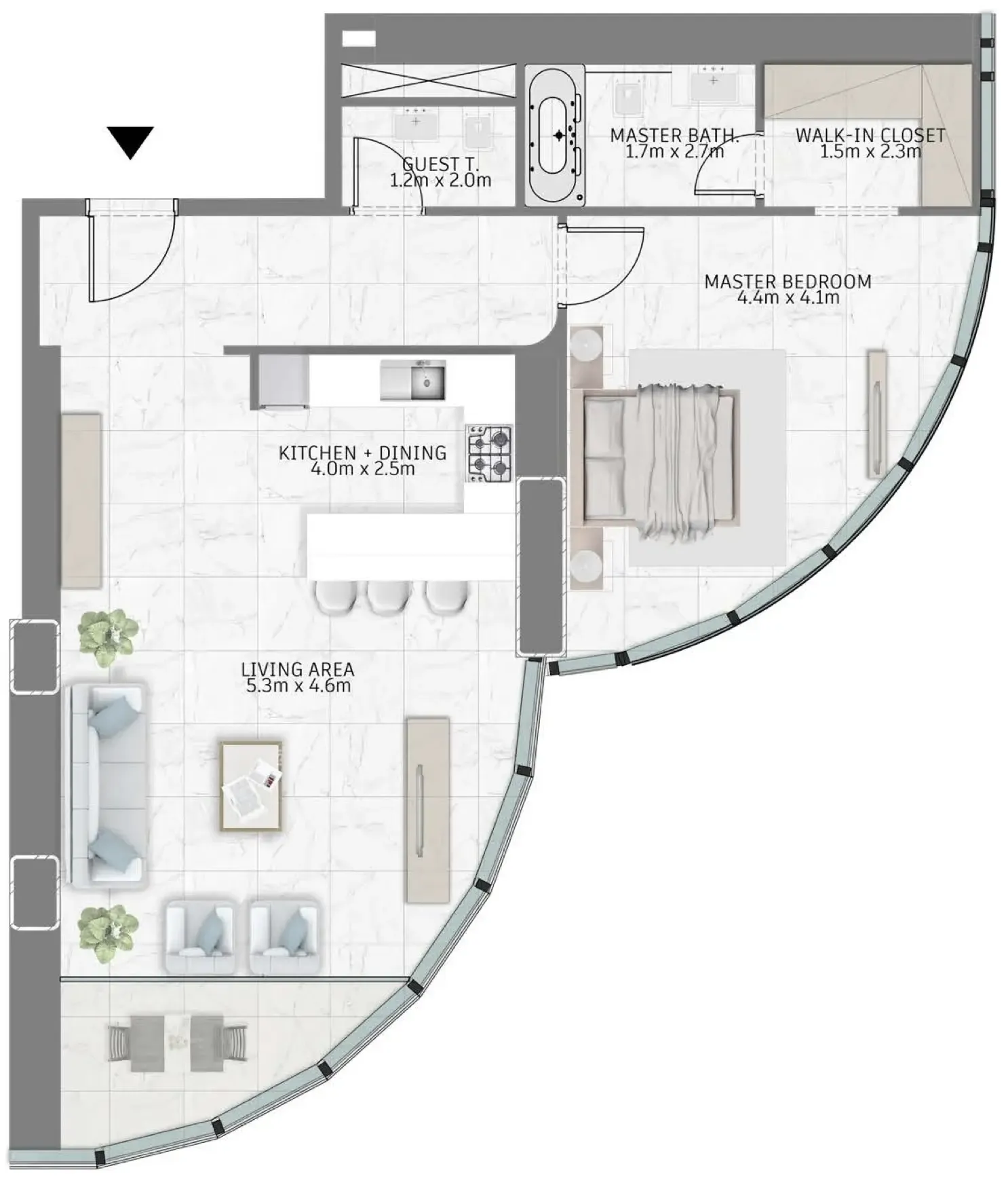 Al Habtoor Group Al Habtoor Tower 1BR floor plan