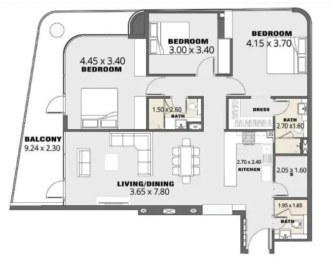 3 bedrooms floor plan