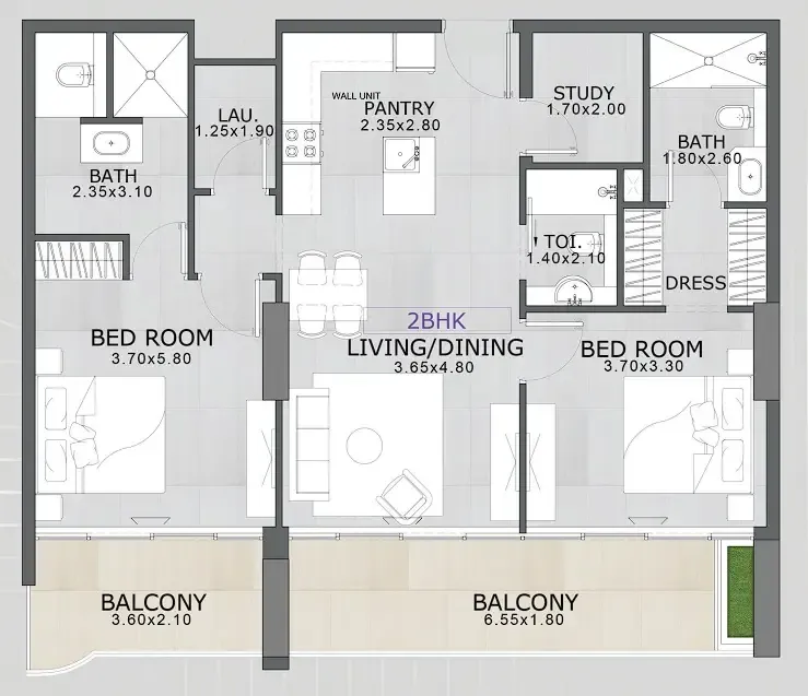 Floarea Skies — 2 Bedrooms floor plan