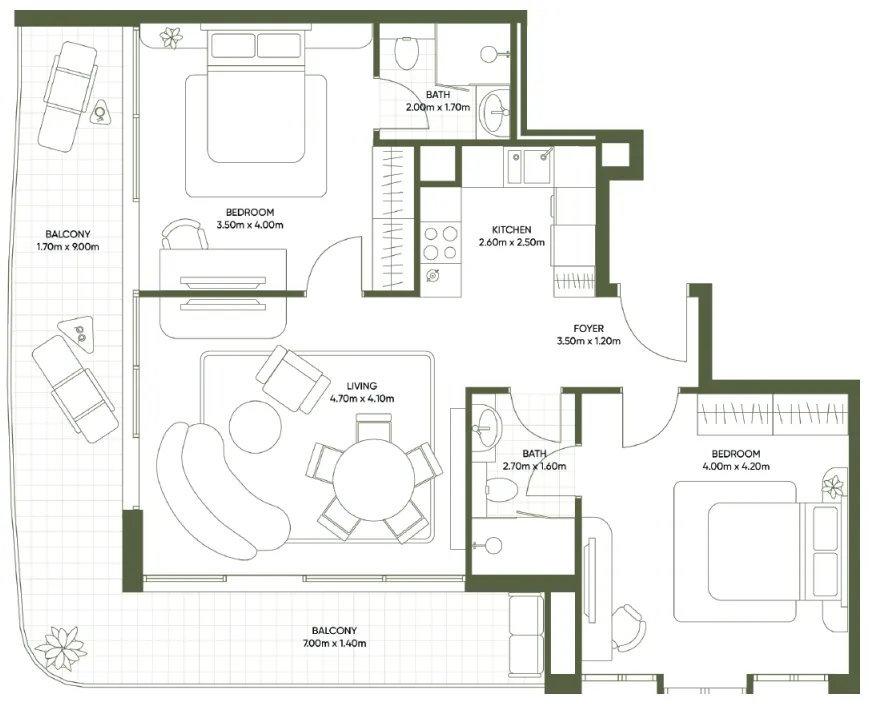 Segrex Development Olivia Gardens 2BR floor plan