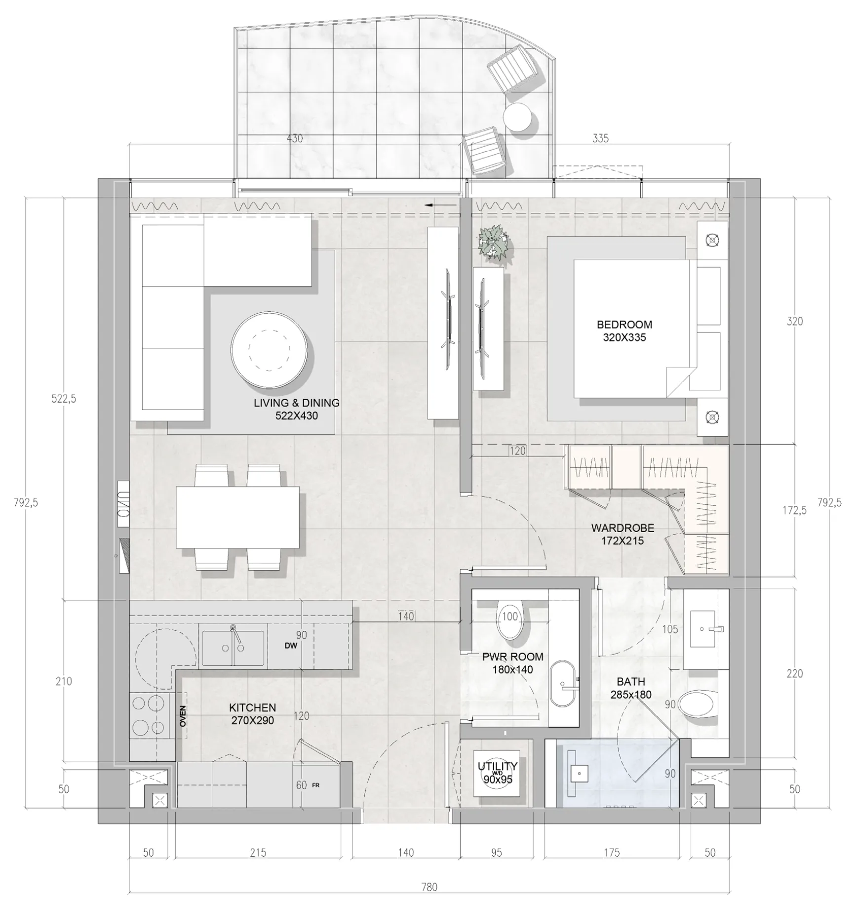 RAK Properties Solera Downtown Mina 1BR floor plan