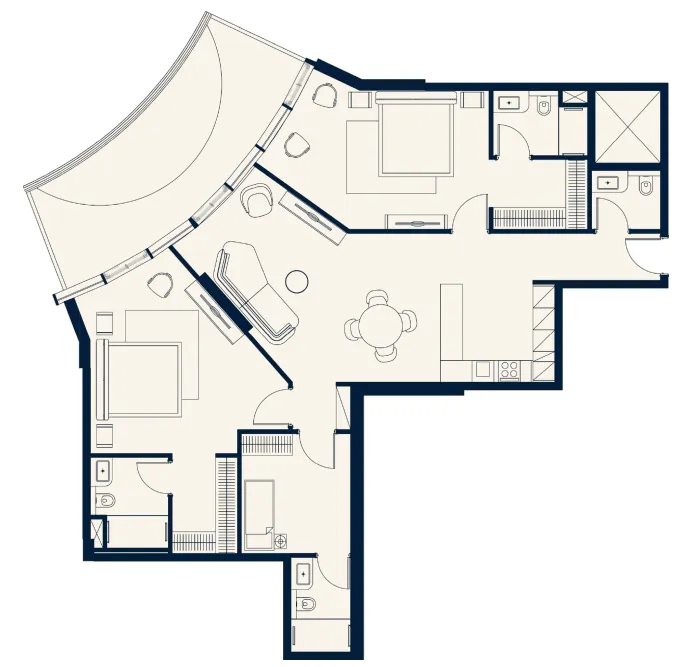 2 bedrooms floor plan