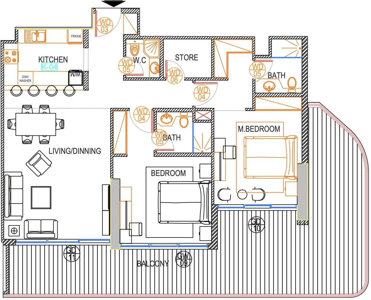 2 bedrooms floor plan
