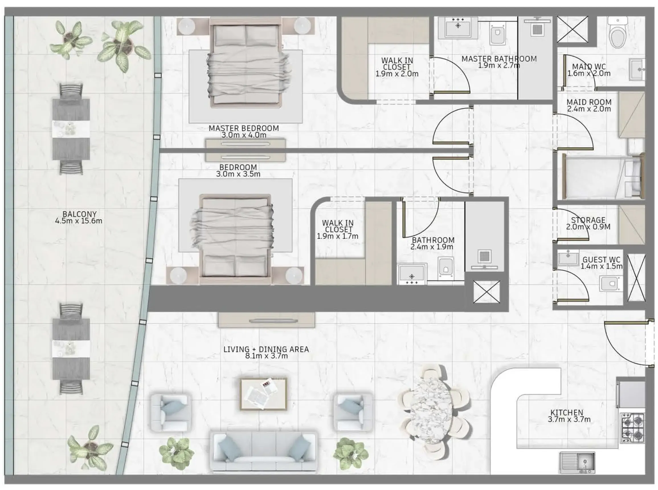 Al Habtoor Group Al Habtoor Tower 2BR floor plan