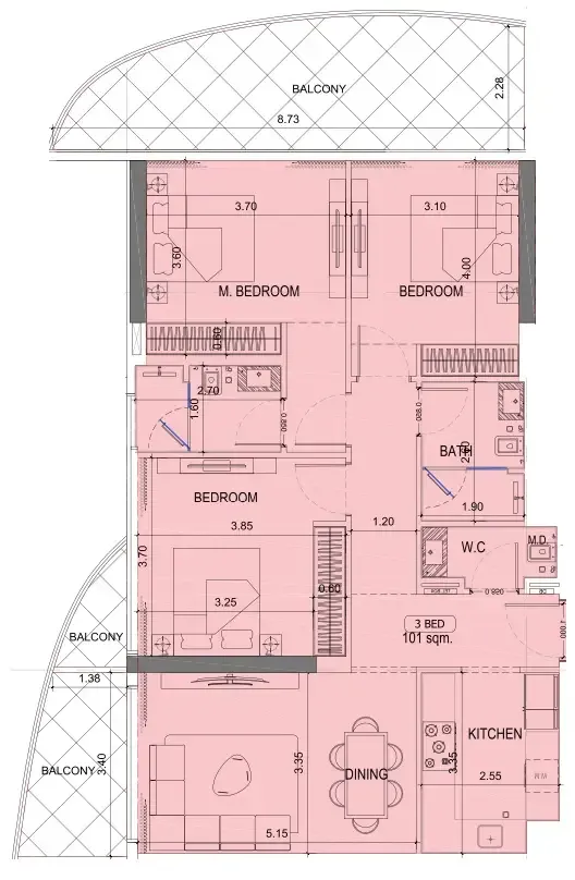 3 bedrooms floor plan