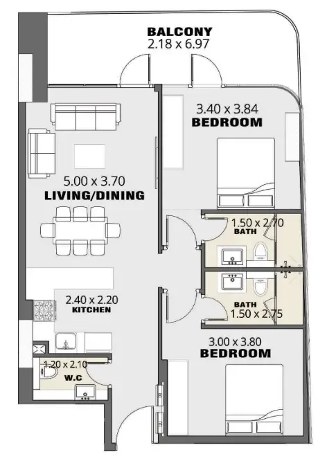 2 bedrooms floor plan
