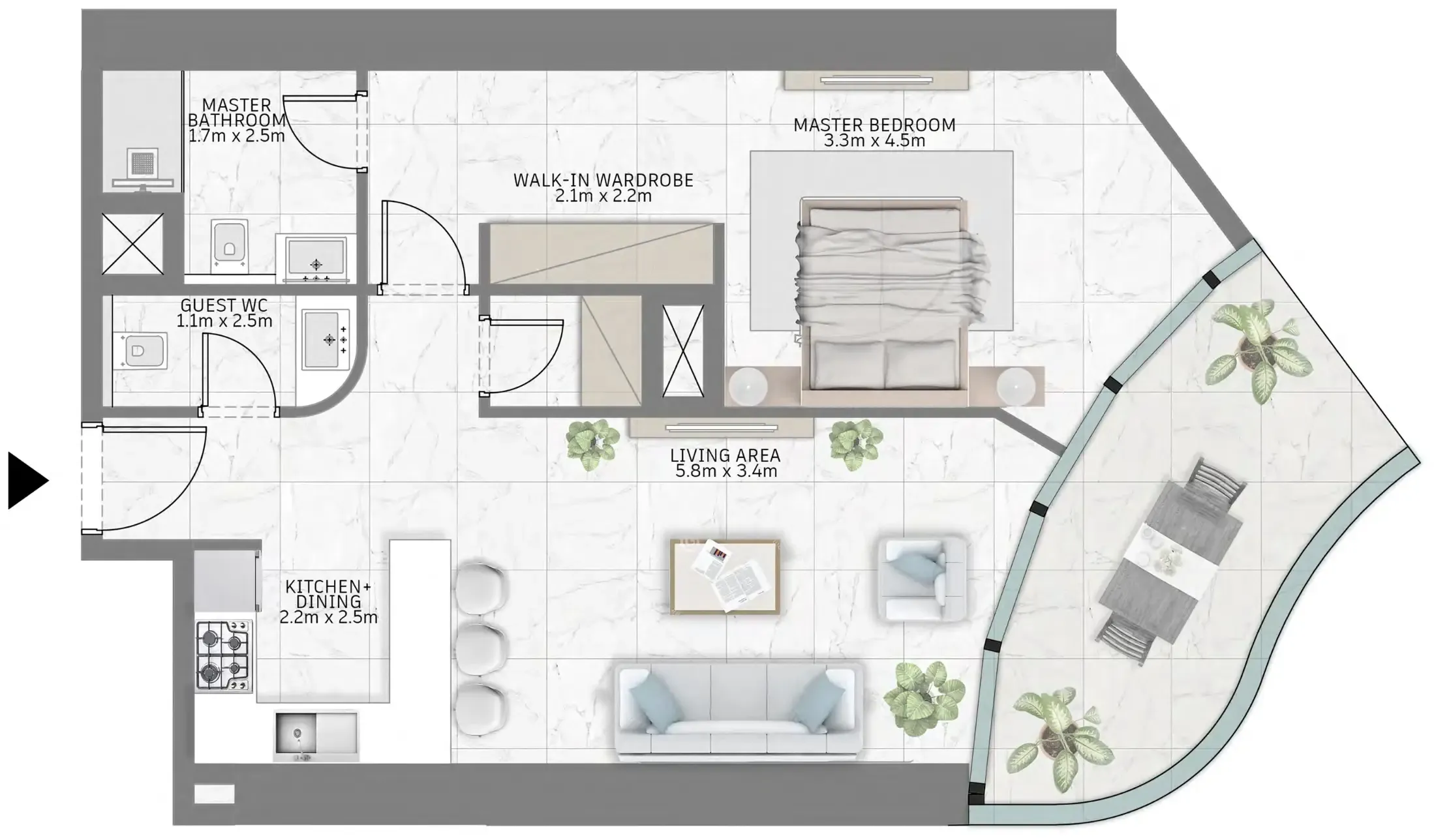 Al Habtoor Group Al Habtoor Tower 1BR floor plan