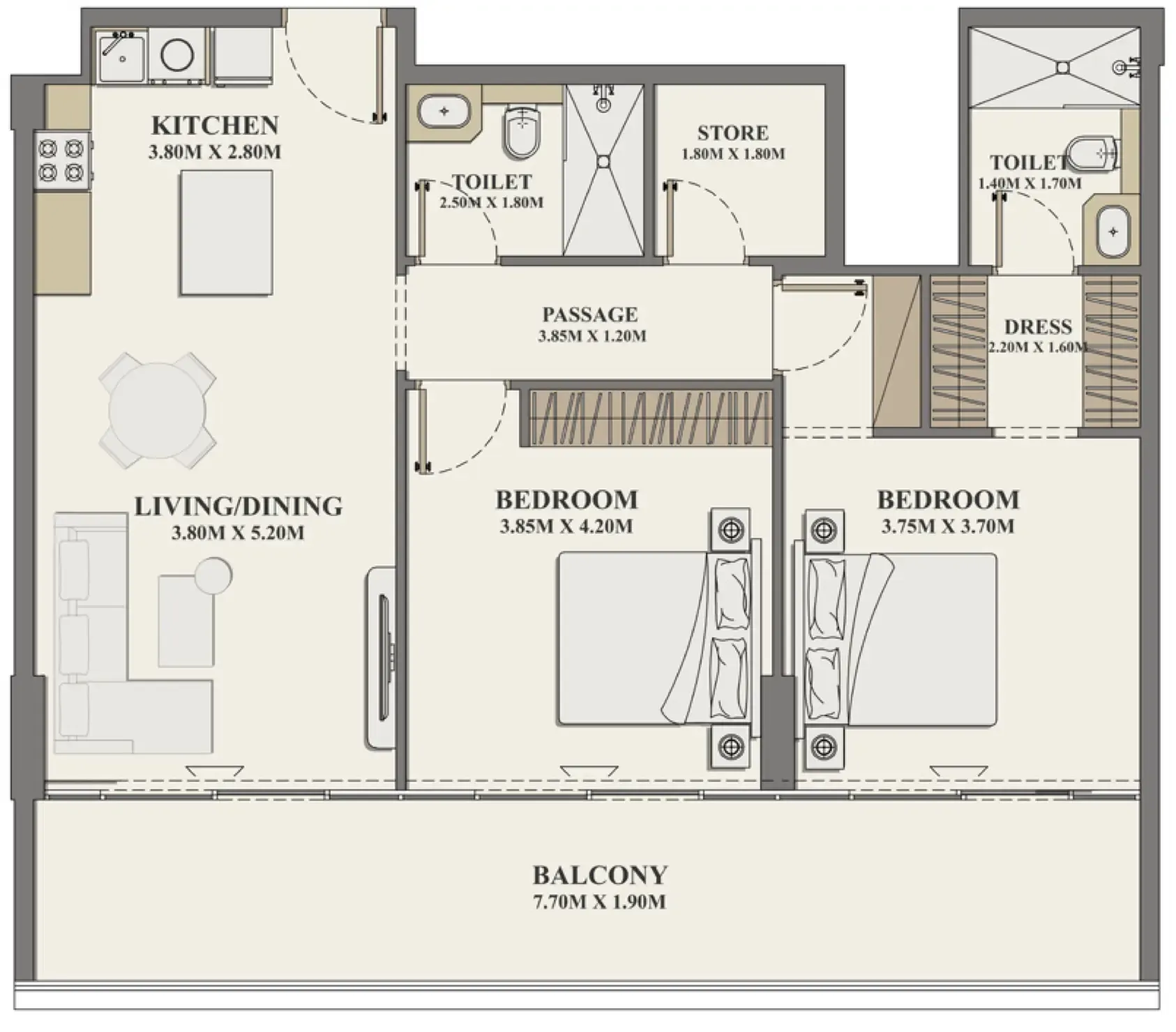 2 bedrooms floor plan