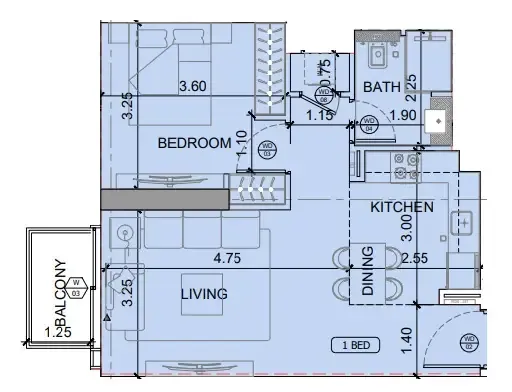 1 bedroom floor plan