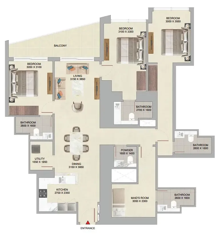 3 bedrooms floor plan