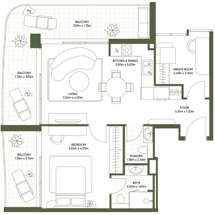 Segrex Development Olivia Gardens 1BR floor plan