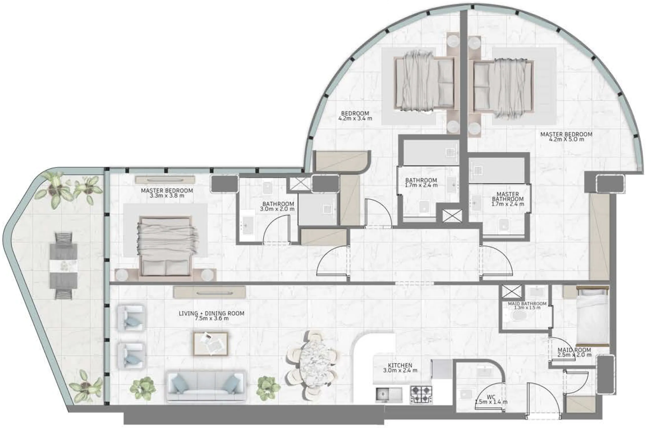Al Habtoor Group Al Habtoor Tower 3BR floor plan