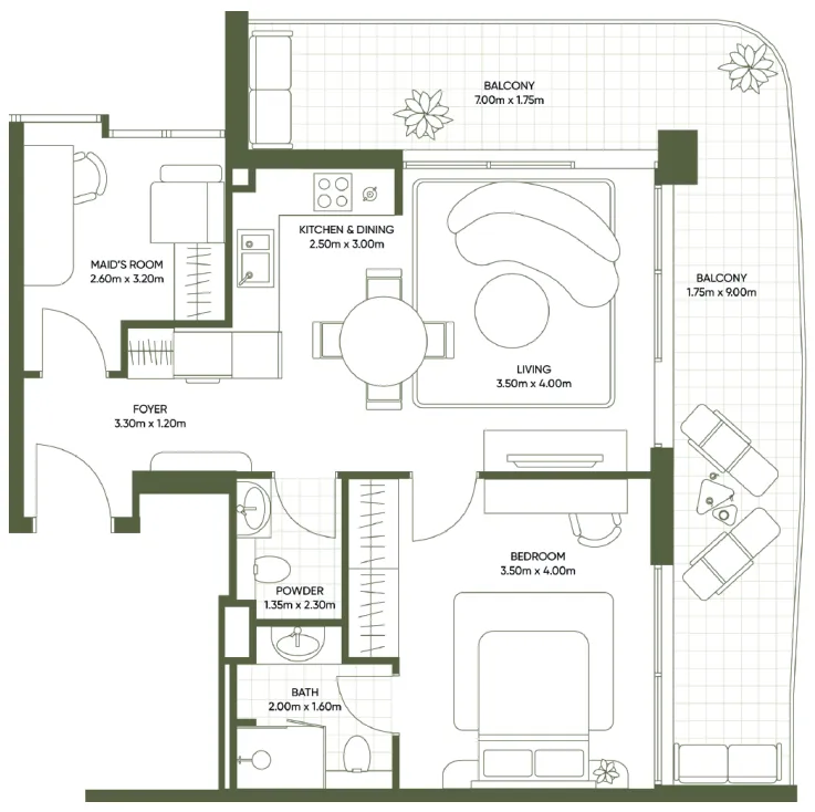 Segrex Development Olivia Gardens 1BR floor plan