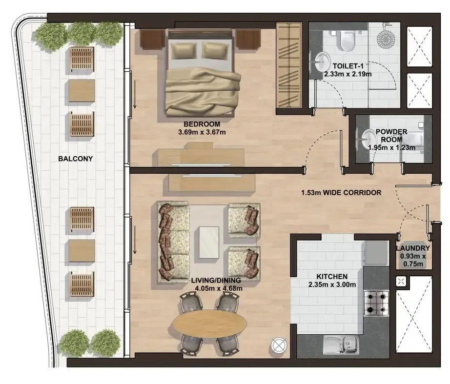 1 bed