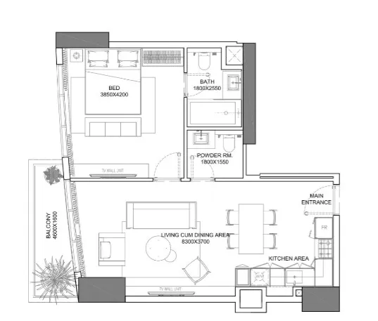 1 bedroom floor plan