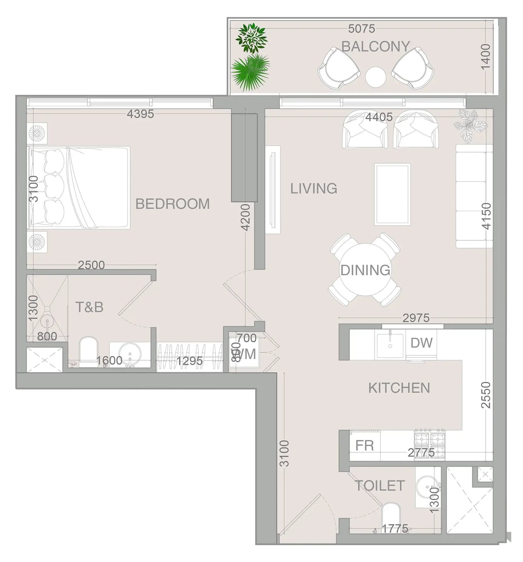 1 bedroom floor plan
