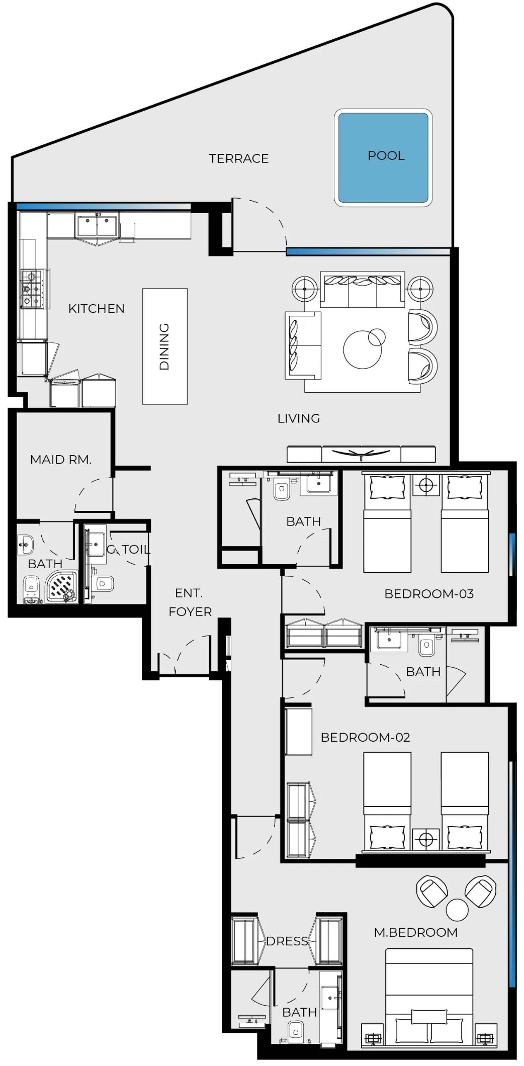 3 bedrooms floor plan