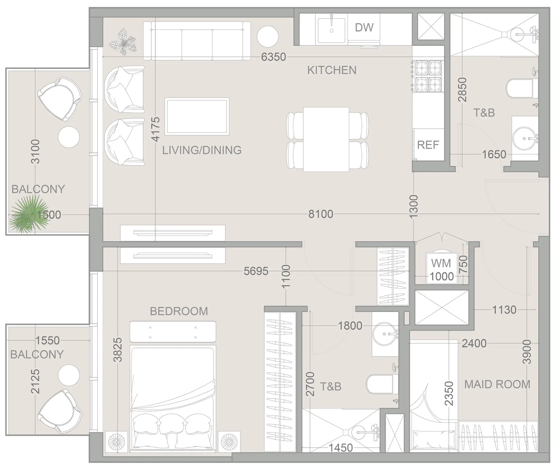 1 bedroom floor plan