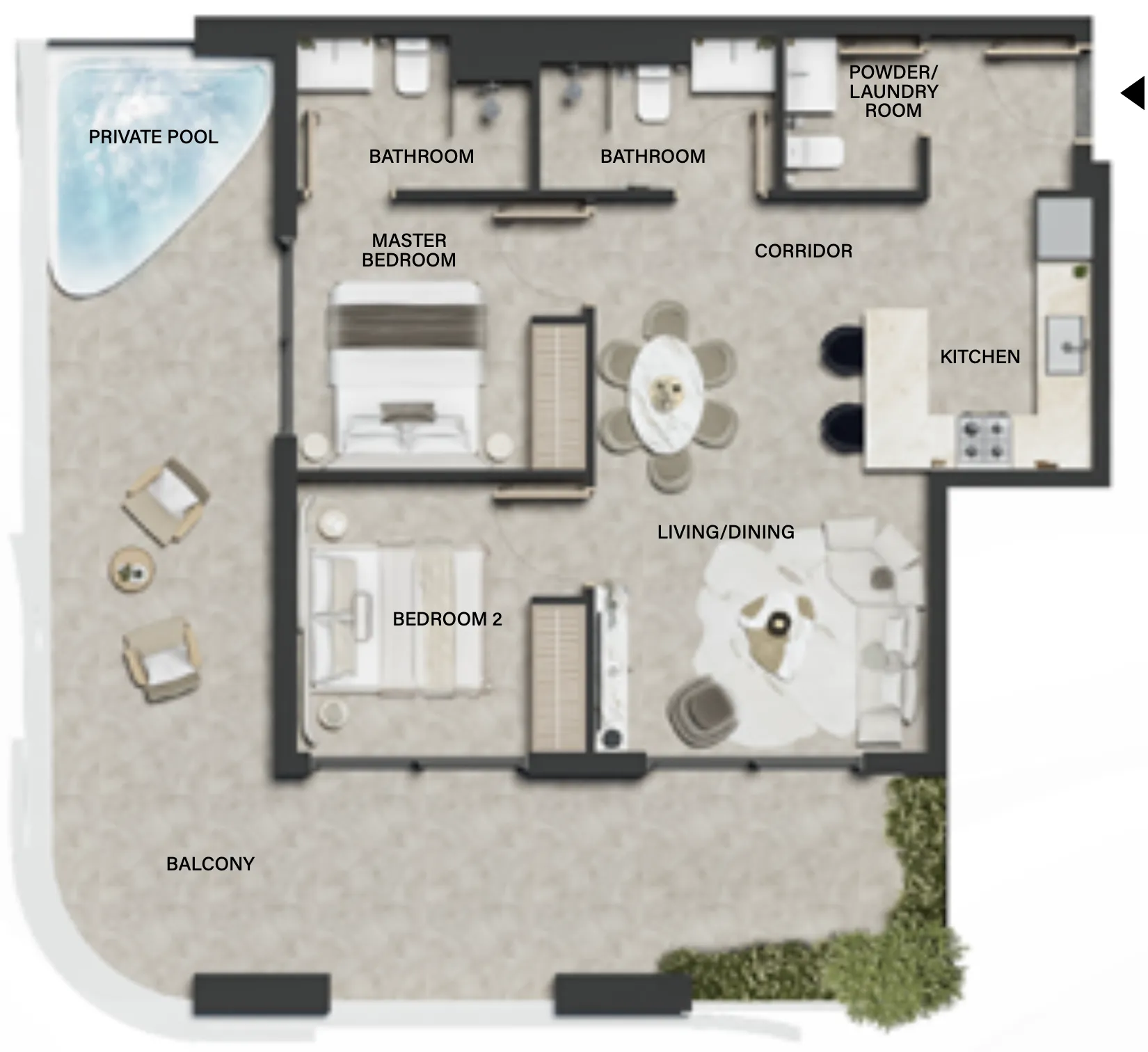 2 bedrooms floor plan