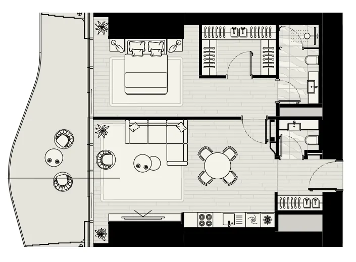 Mered Iconic Tower 1BR floor plan