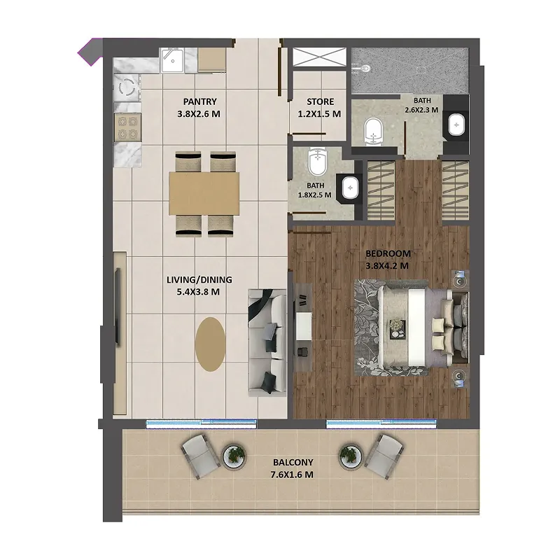 1 bed