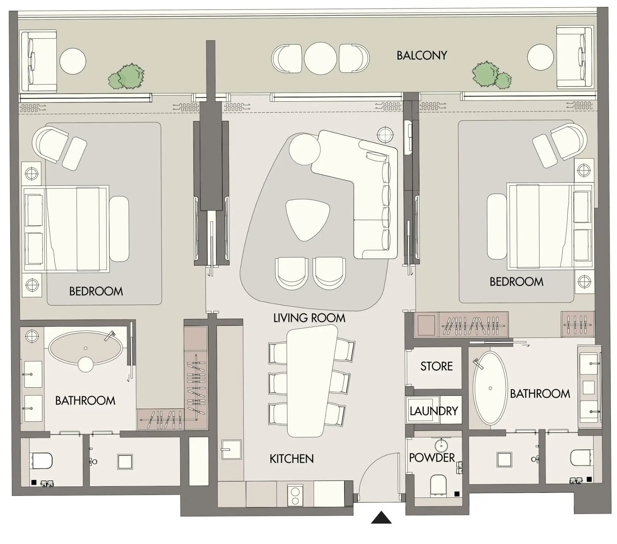 2 bedrooms floor plan
