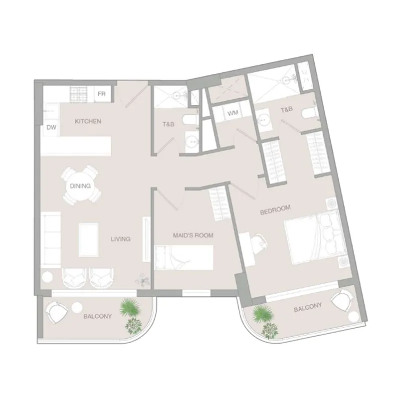 2 bedrooms floor plan