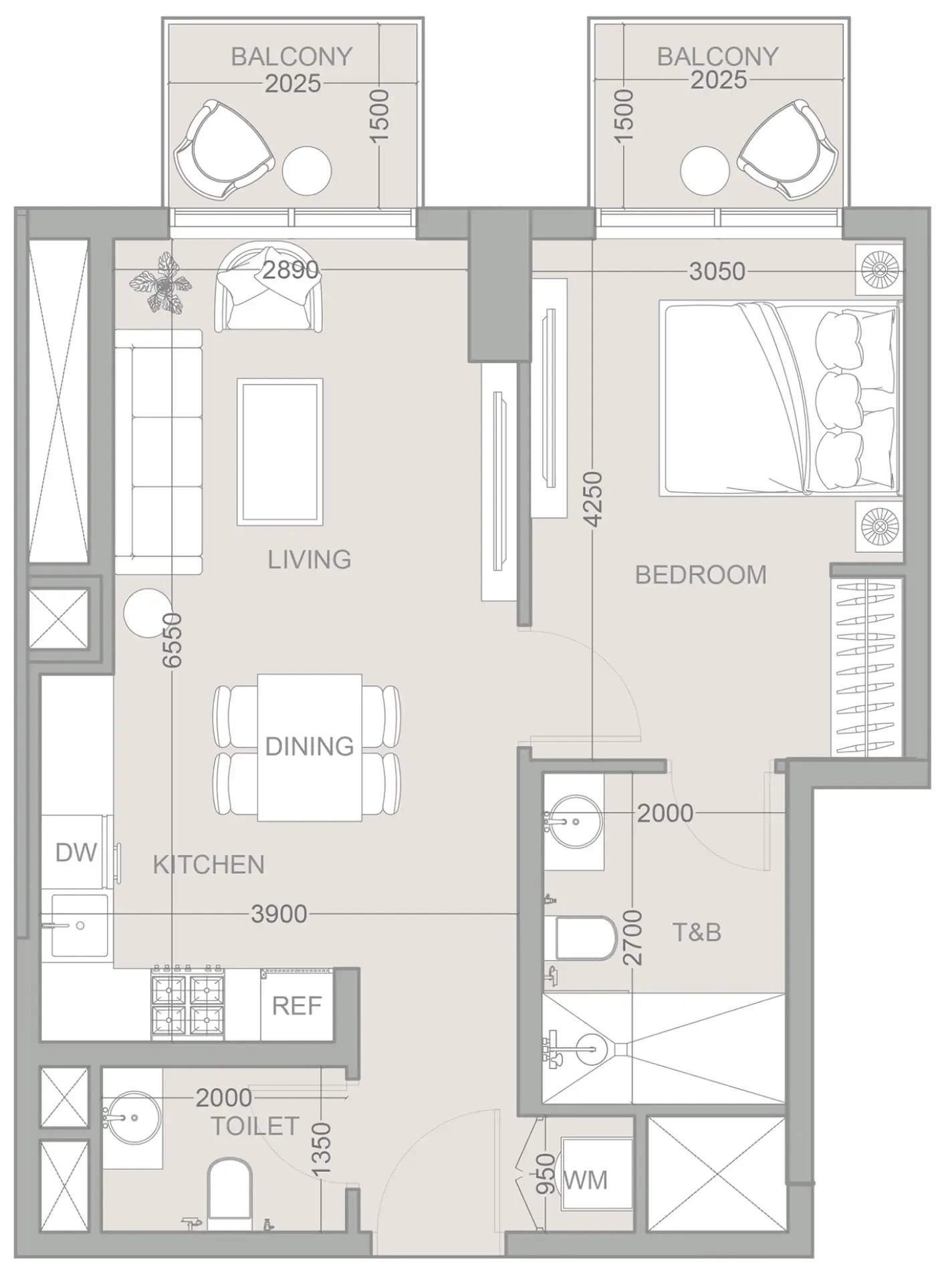 1 bedroom floor plan