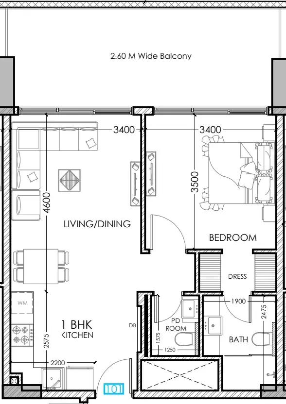 1 bedroom floor plan