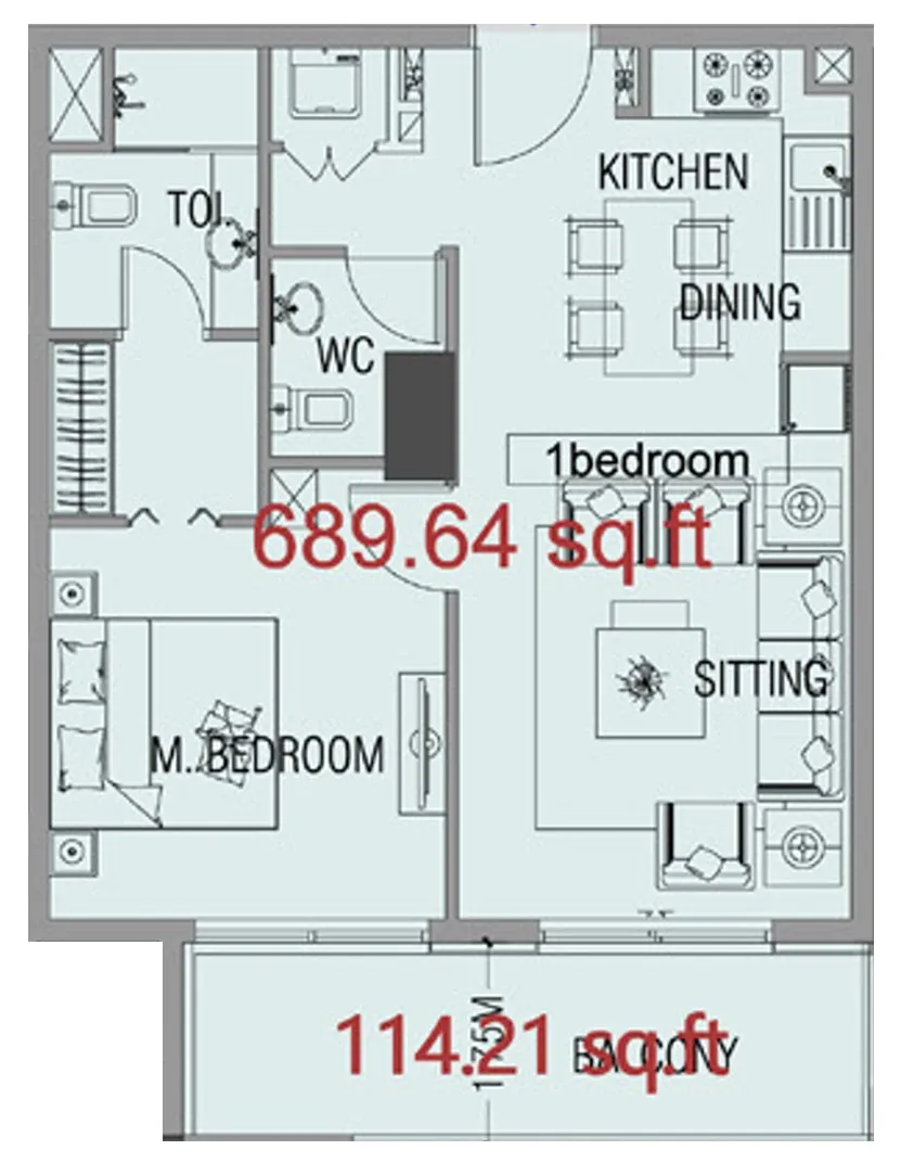 1 bedroom floor plan