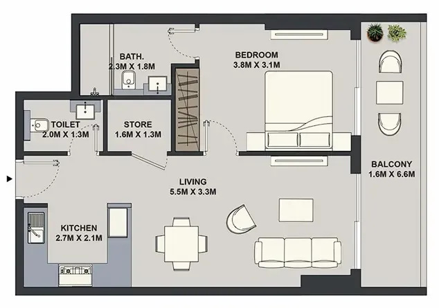 1 bed