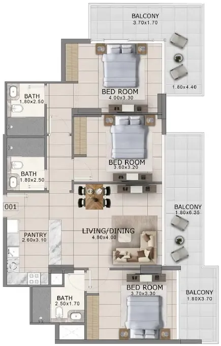 3 bedrooms floor plan