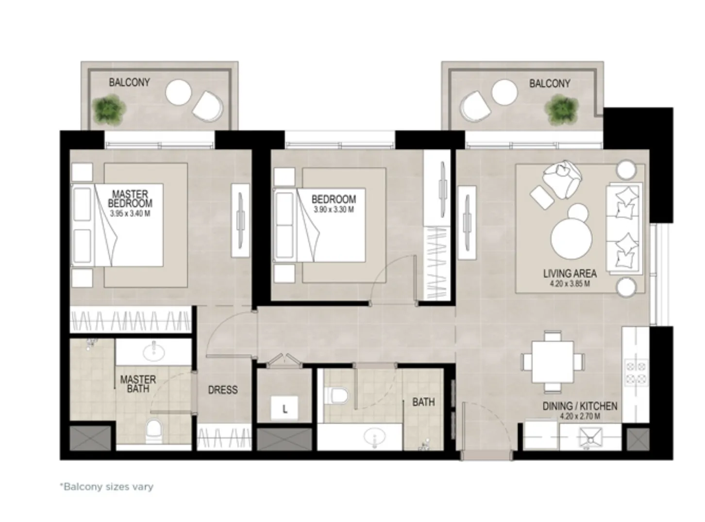 2 bedrooms floor plan