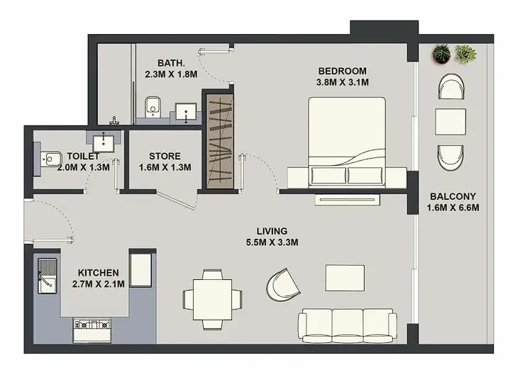 1 bed
