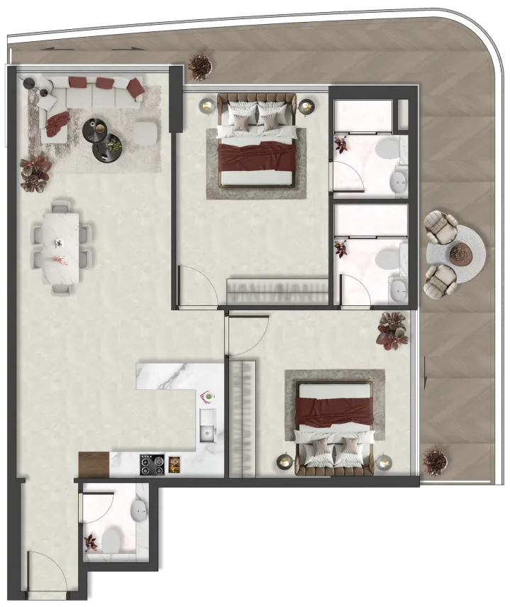2 bedrooms floor plan