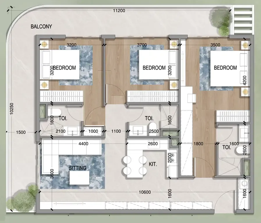 3 bedrooms floor plan