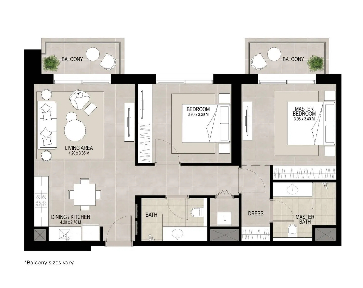 2 bedrooms floor plan