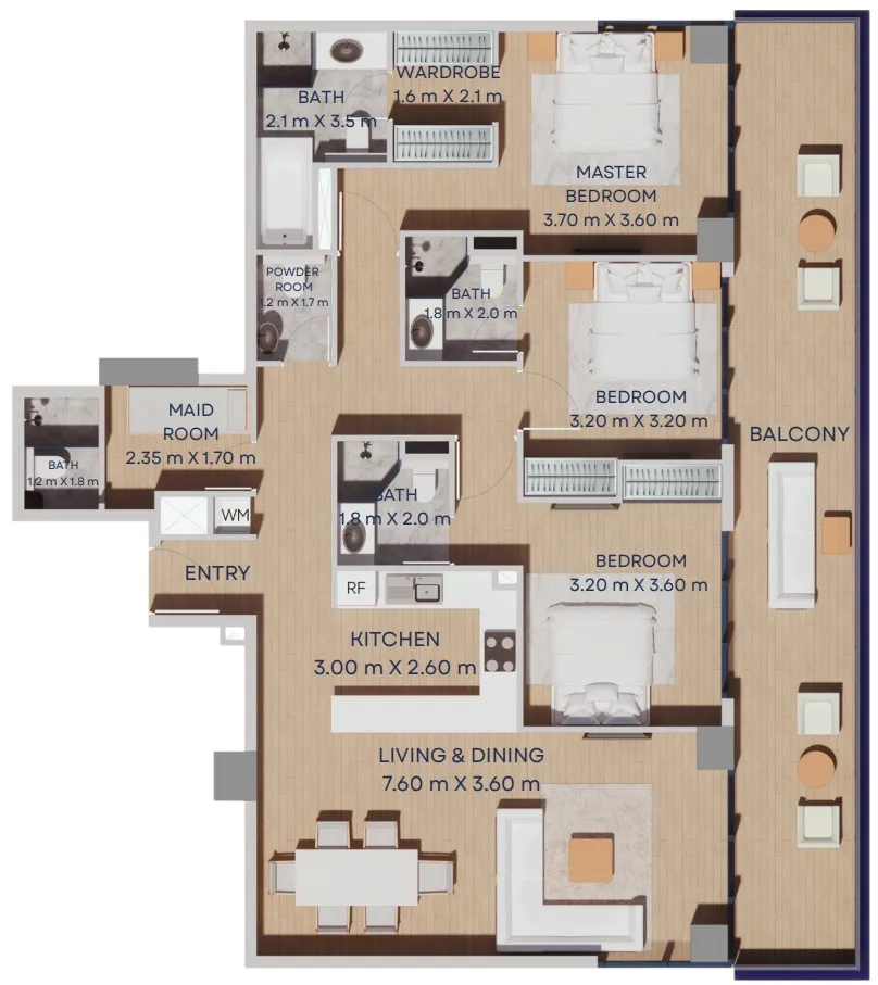 3 bedrooms floor plan