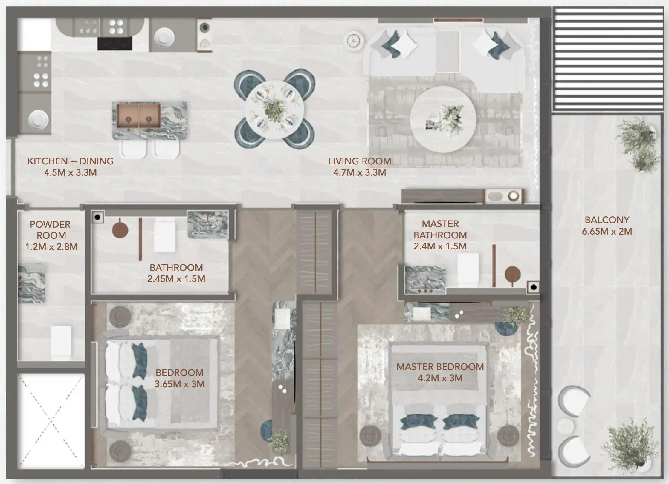 2 bedrooms floor plan