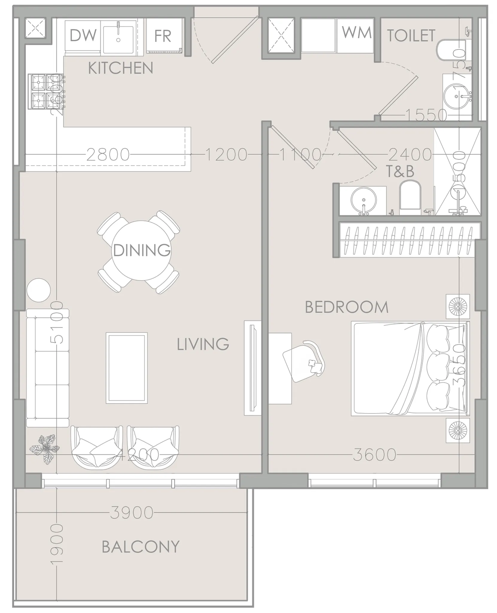 1 bedroom floor plan