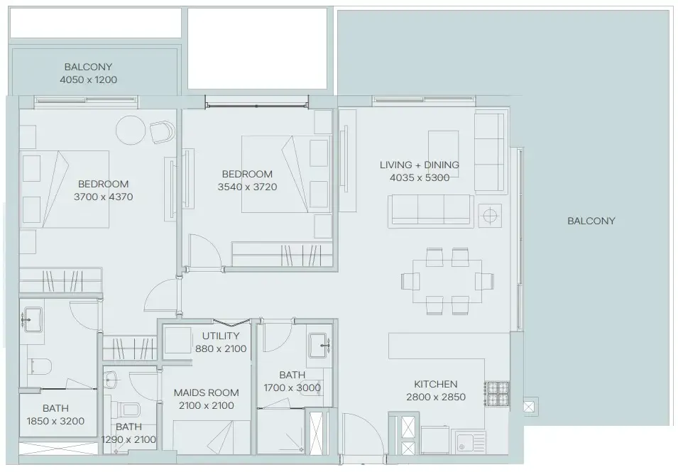 2 bedrooms floor plan